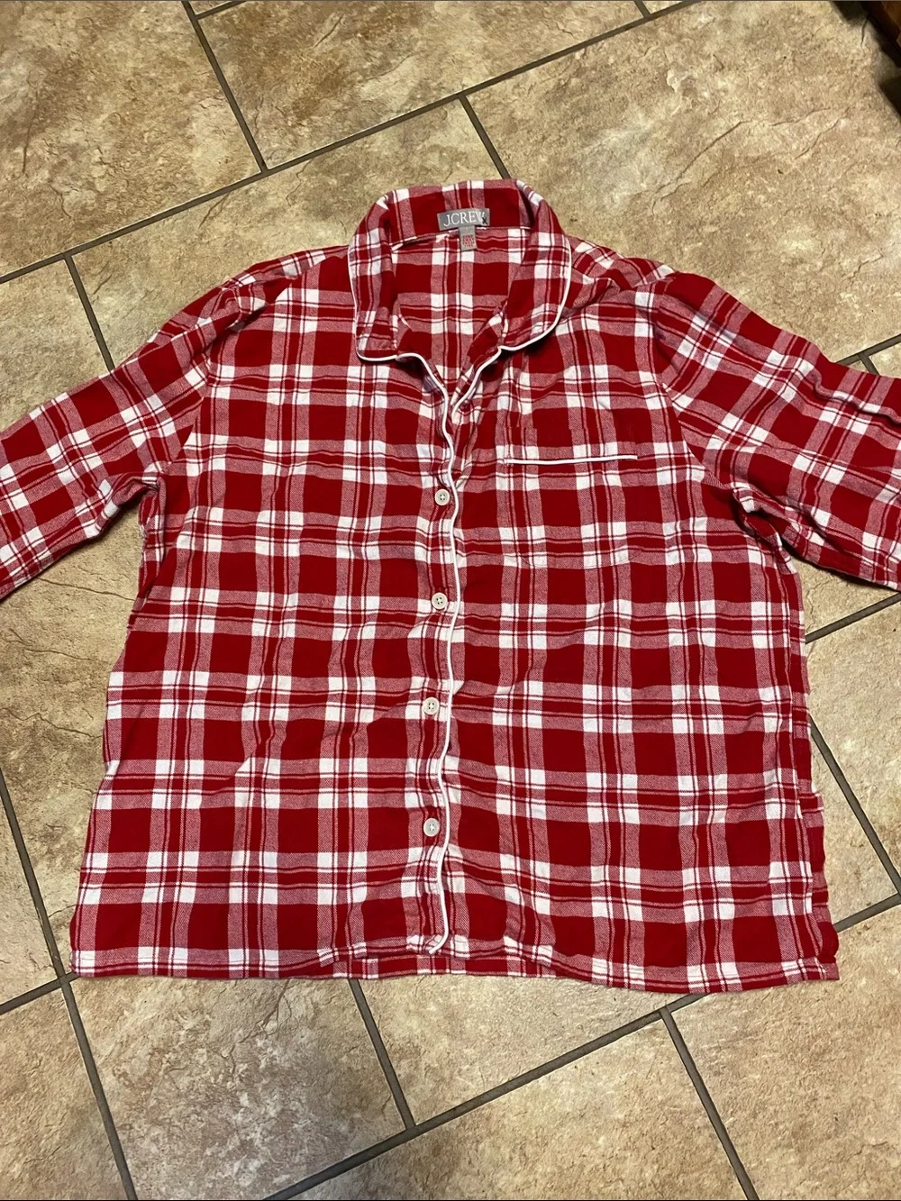 J. Crew Red and White Plaid Flannel Pajama Set Large Unisex Fall Cotton Cozy